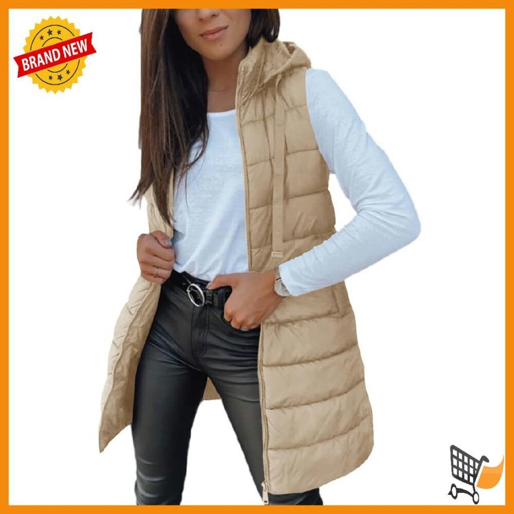 Women's Long Hooded Puffer Vest Sleeveless Lightweight Winter Outerwear